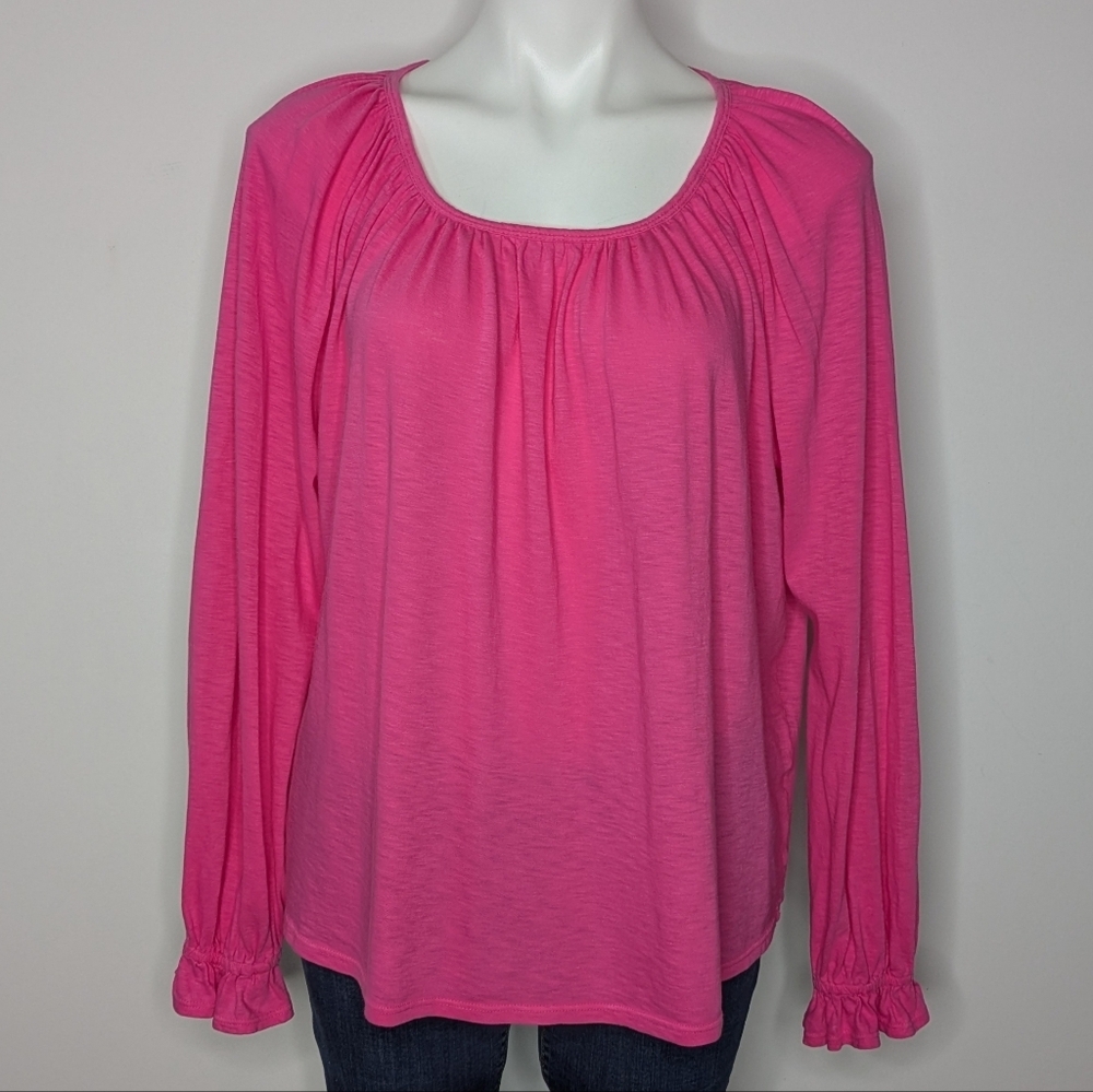 Sundry Pink Oversized Ruffle Cuff Long Sleeve T-shirt XS